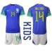 Cheap Brazil Eder Militao #14 Away Football Kit Children World Cup 2022 Short Sleeve (+ pants)